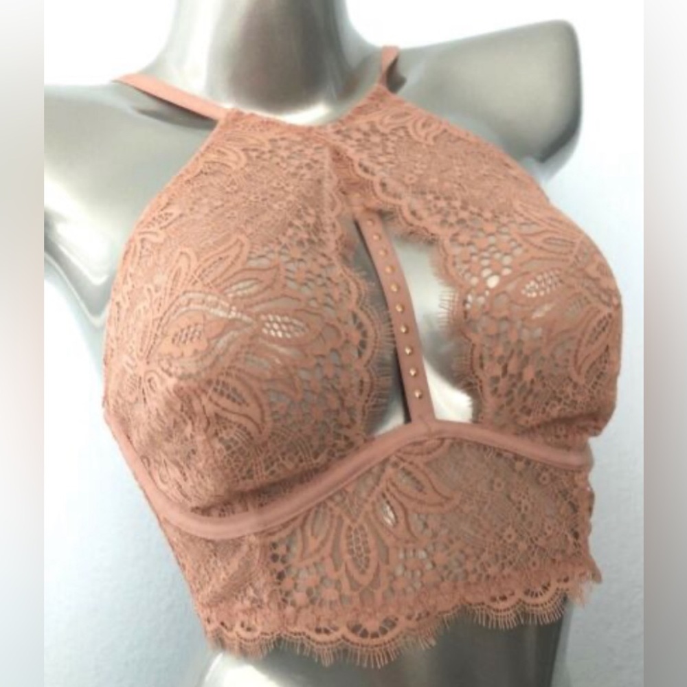 💜Victoria’s Secret Very Sexy Unlined Lace Halter Long Line Bra 32 C